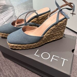 LOFT Denim Blue Espadrille Wedge Sandals